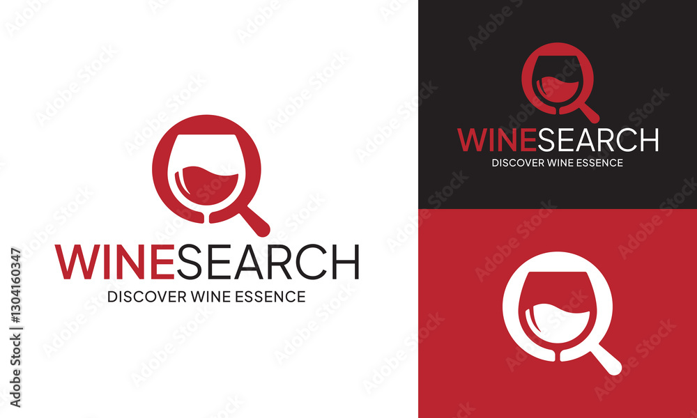 Fototapeta premium Wine Search Logo Design Template. The logo is a combination of Magnifying Glass and WineGlass. Suitable for Wine Search and Discovery Platform, Wine Review and Rating, Wine Research and Analysis, etc