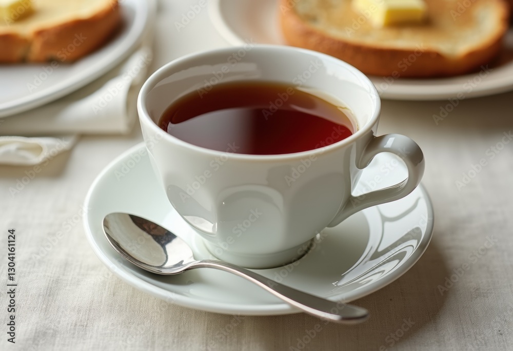 Classic black tea in white cup with saucer Classic black tea in white cup with saucer