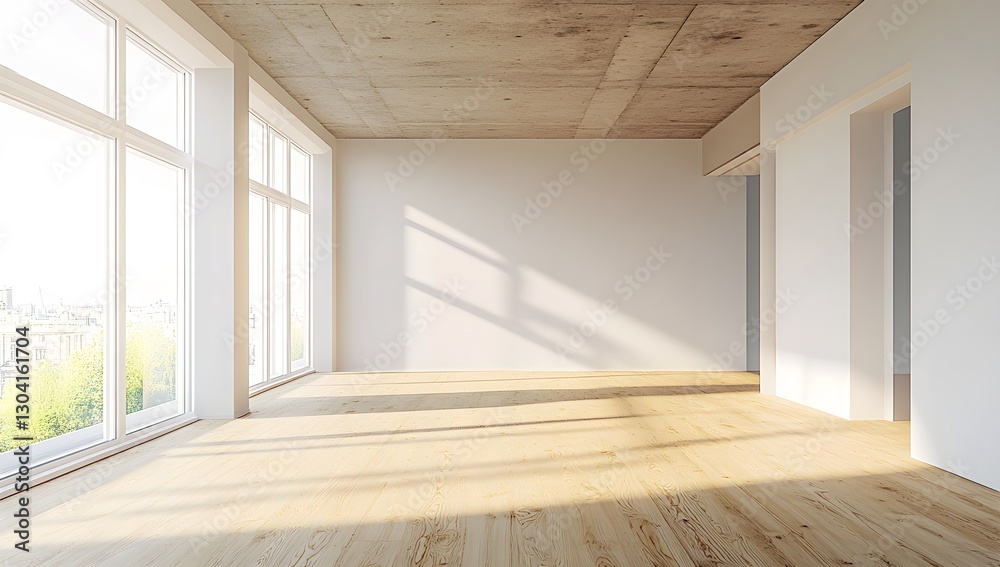 Fototapeta premium Sunny Empty Room with City Views