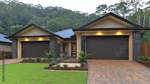 Modern House Exterior with Garage and Landscaping