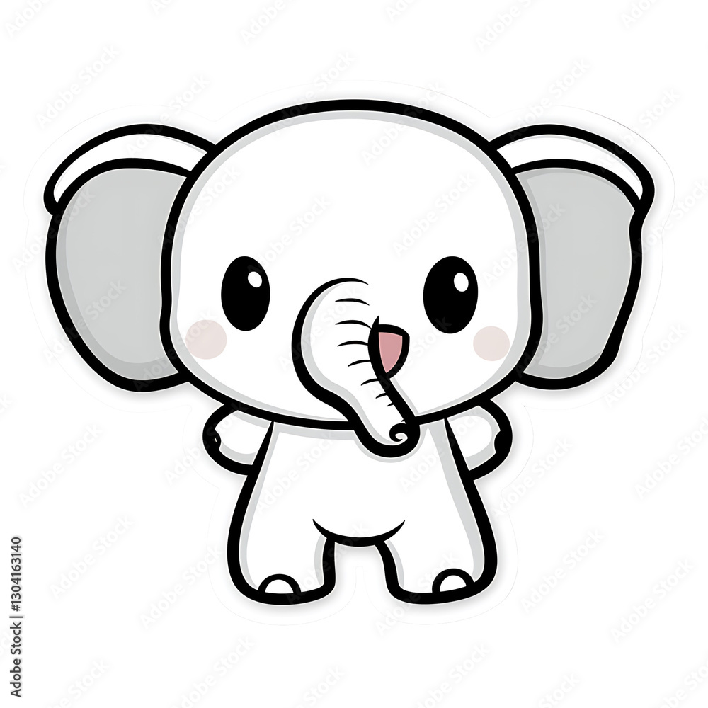 A Cute Cartoon White Elephant with Big Round Eyes A Cute Cartoon White Elephant with Big Round Eyes