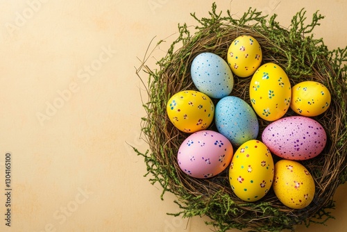 Colorful Easter Eggs Nestled in a Nest