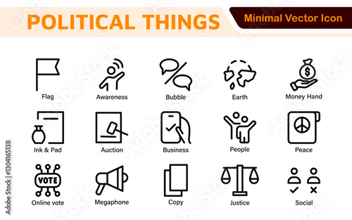 Politics Icon Set: A comprehensive collection of icons representing political themes, perfect for enhancing campaign materials, educational resources, and civic engagement initiatives.
