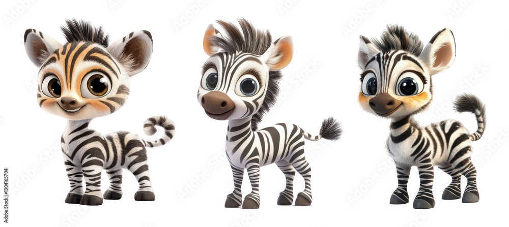 Obraz premium Three adorable cartoon zebras showcasing charming expressions and playful poses.