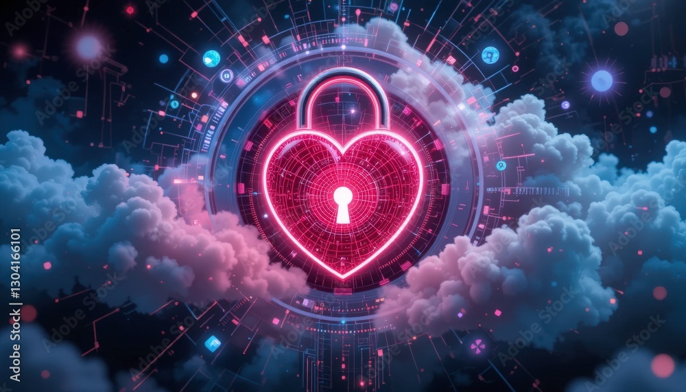 Obraz premium Heart Lock: Cyber Security, Cloud Data - Cybersecurity