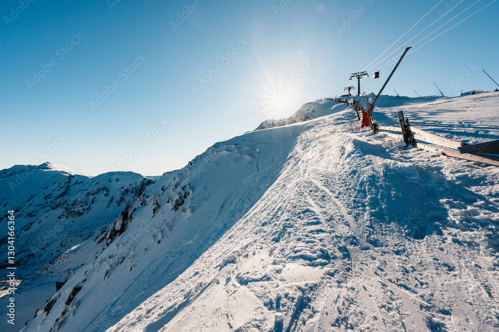 Fototapeta premium Winter hiking to Chopok in Low Tatras National park is full of beautiful views. Slovakia mountains landscape.