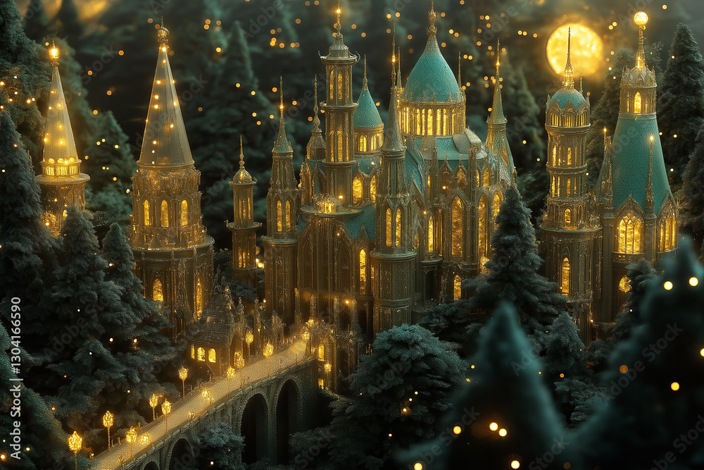 Majestic Medieval Emerald City – Towering Spires, Crystal Bridges, and Enchanted Forests with Magical Creatures