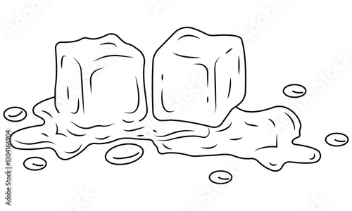 Hand Drawn Ice Cube Isolated Vector Illustration on White Background. Outline Ice Cubes, Flat Style. Ice cubes outline Vector Isolated.