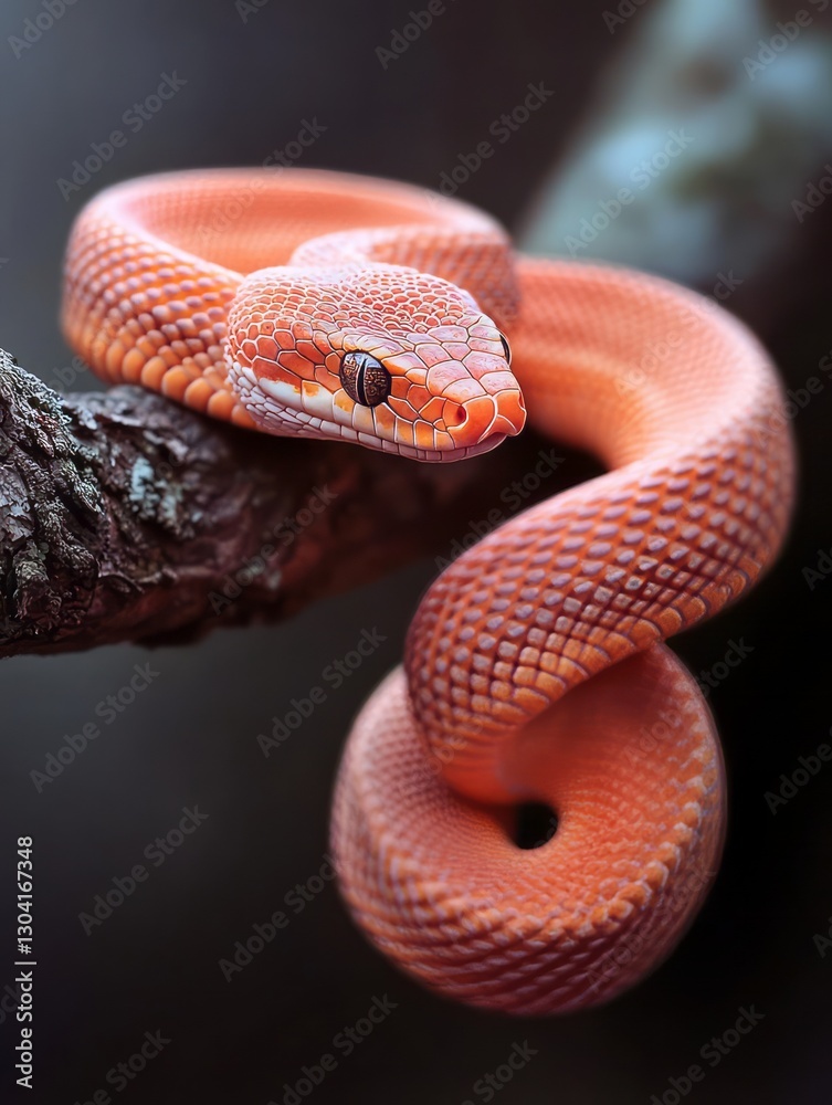 Fototapeta premium Colorful snake resting on a branch in a natural setting during daylight