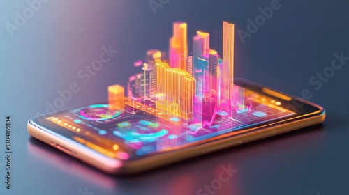 Wallpaper Mural Futuristic Smart City Hologram on Mobile Phone Screen Technology and Urban Development Concept Torontodigital.ca