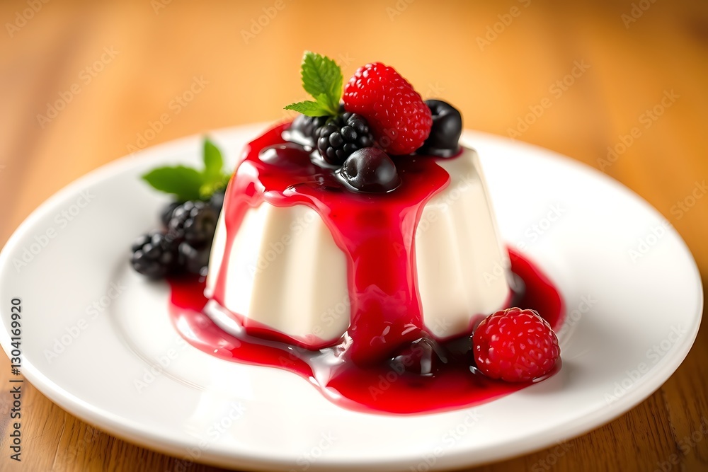 Panna Cotta with Fresh Berry Compote, Elegantly Styled for a Silky and Refreshing Dessert Experience - dessert stock-image Panna Cotta with Fresh Berry Compote, Elegantly Styled for a Silky and Refreshing Dessert Experience - dessert stock-image