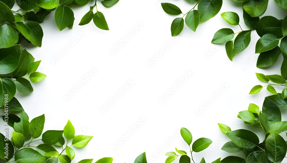 Fresh green leaves frame on white background Fresh green leaves frame on white background