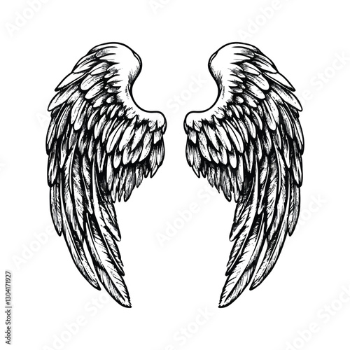 Hand drawn black angle bird's wings vector illustration