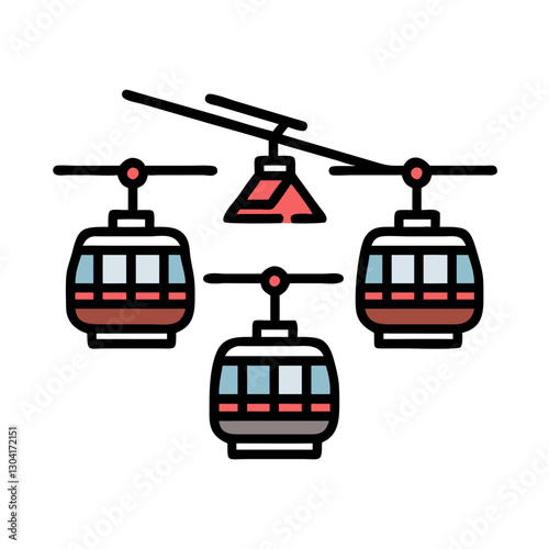 cable car in flat style. Cable car outline icons. Cable car thin line icon set . his expansive collection features diverse funicular and cable car gondola icons, ideal for projects related to mounta

