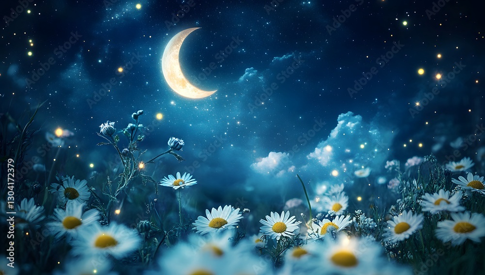 Fototapeta premium Magical moonlit meadow at night