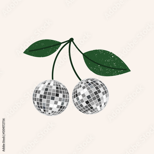 Cherries disco balls. Silver cherries illustration. Vector illustration