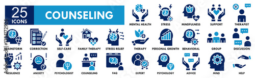 Counseling icon collection set. Containing design counseling, therapy, psychology, consultation, patient, advice