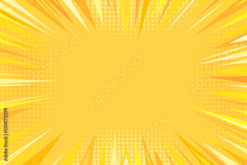 Yellow comic zoom effect background. Pop art yellow halftone style background with speed lines for presentations, brochures, posters, web banners