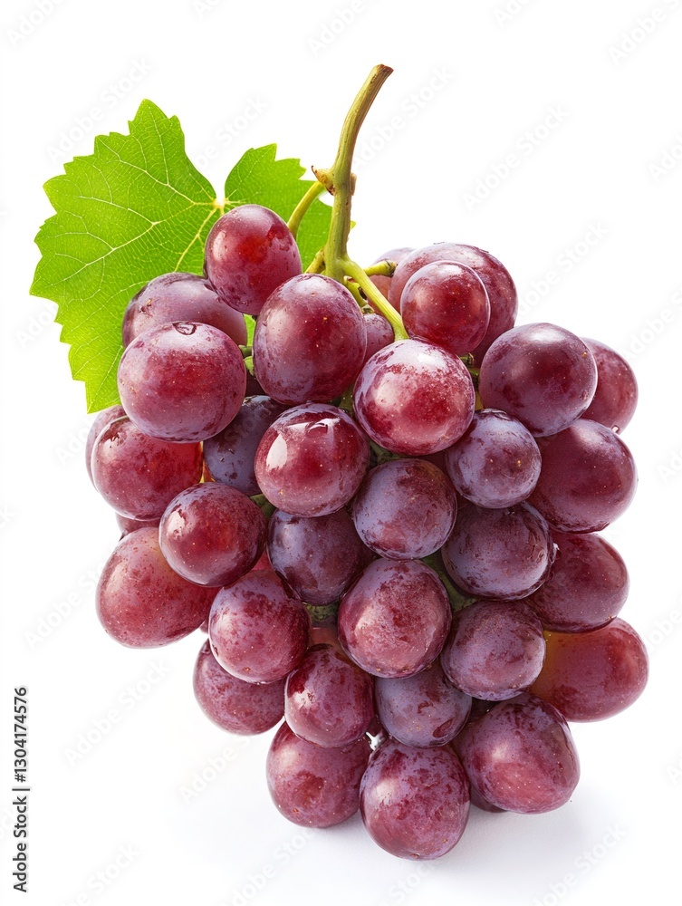 Fototapeta premium Fresh red grapes with leaf on white background