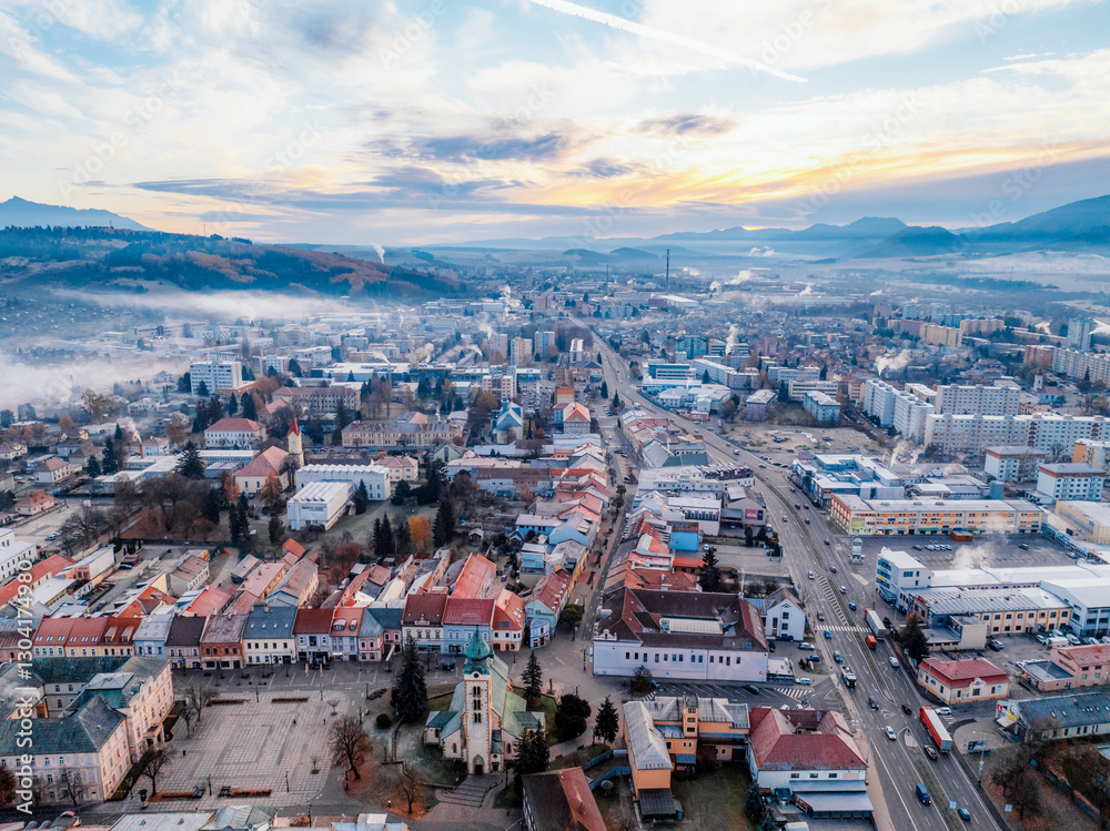 Fototapeta premium Sunset over Liptov region. Liptovsky Mikulas landspace, slovakia.