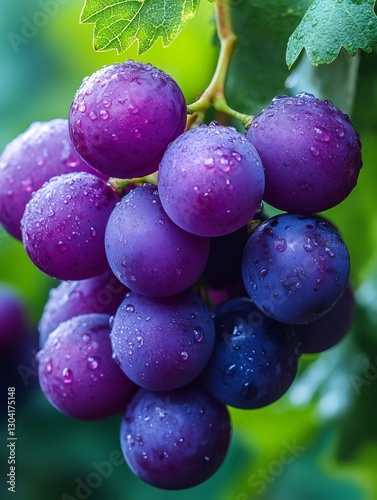 Wallpaper Mural Bunch of fresh purple grapes hanging from vine with water droplets Torontodigital.ca