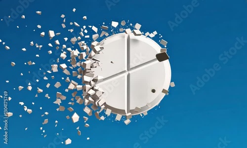 Pill Fragmentation on Blue Background
