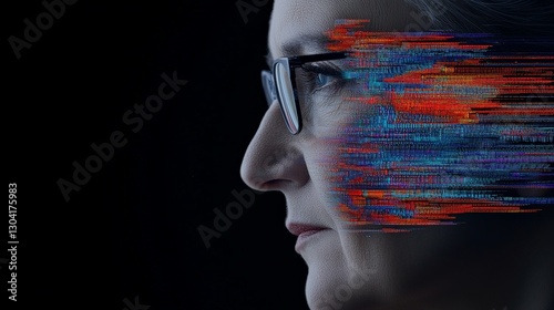 Digital Transformation Portrait with Abstract Data Visualization Effect