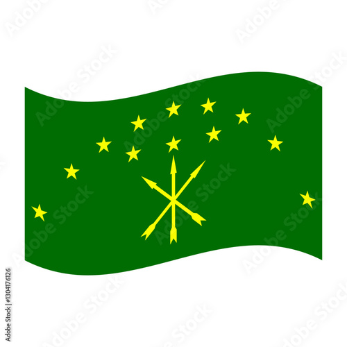 Adygea National Flag with Green Background and Yellow Stars Arrows