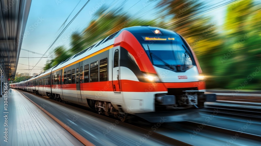 Fototapeta premium Fast Train Speeding Through Station