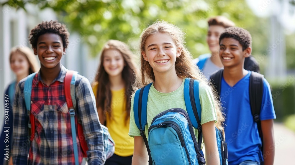 Happy School Children Walking Together Happy School Children Walking Together