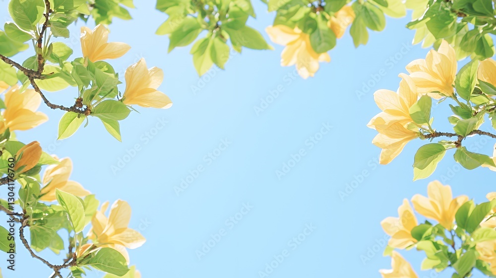 Yellow Magnolia Blossoms Framing Blue Sky Yellow Magnolia Blossoms Framing Blue Sky