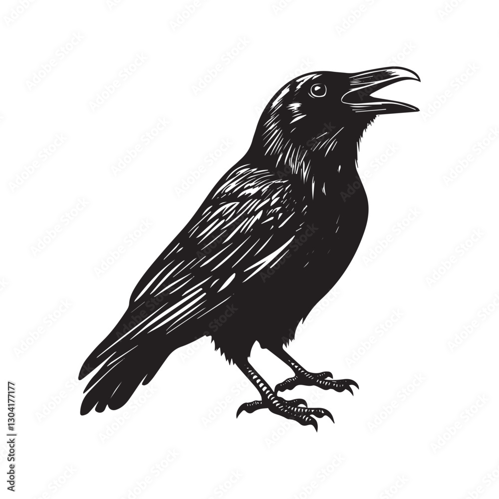 Fototapeta premium Hand drawn black raven crow vector illustration clipart