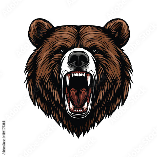 Hand drawn roaring grizzly bear head vector clipart