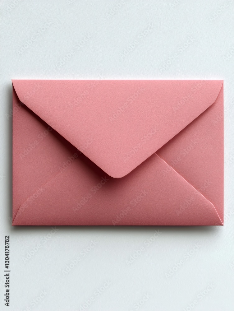 Pink envelope resting on white background representing communication Pink envelope resting on white background representing communication