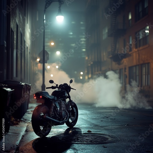 Night Motorcycle Alley Cityscape