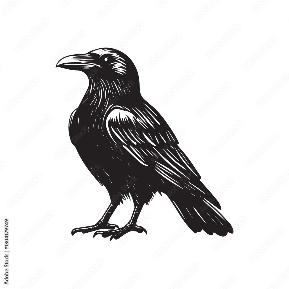 Fototapeta premium Hand drawn black raven crow vector illustration clipart