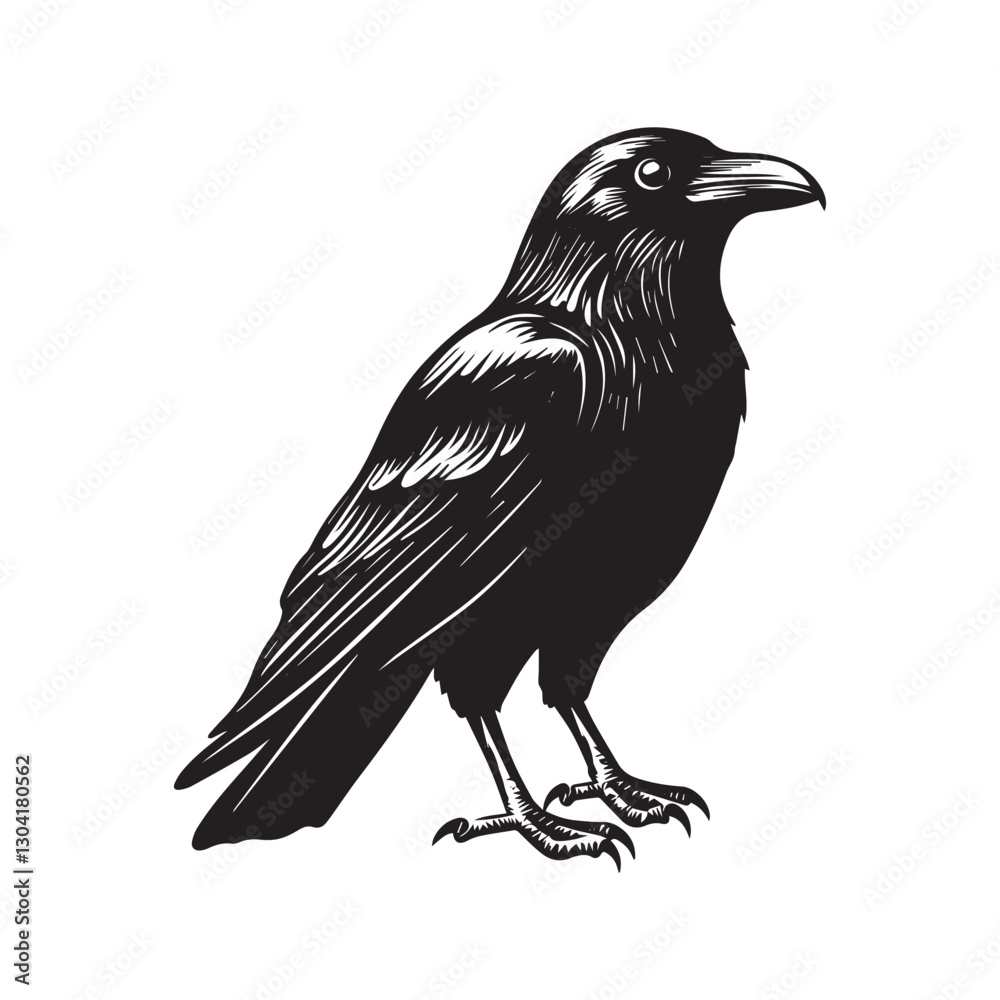 Fototapeta premium Hand drawn black raven crow vector illustration clipart