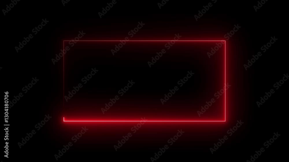 glowing neon red color square rectangle frame animation icon, Trendy Glow Light circle rotate animated on black background.