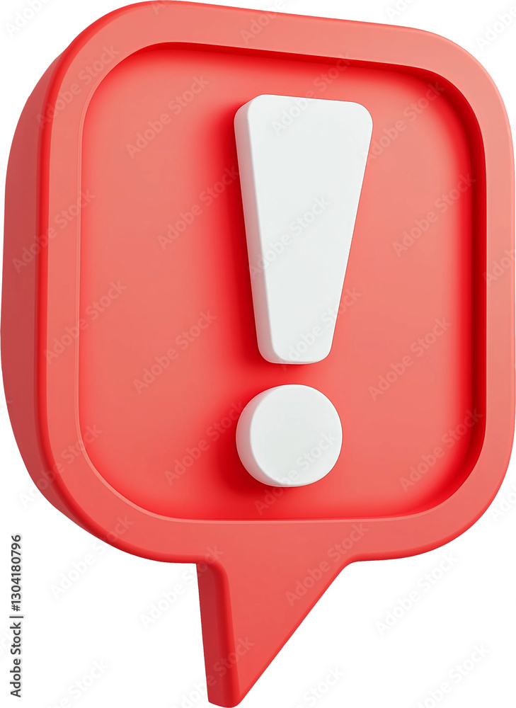 A floating red 3d speech bubble with a bold white exclamation mark. Isolated on transparent background. A floating red 3d speech bubble with a bold white exclamation mark. Isolated on transparent background.