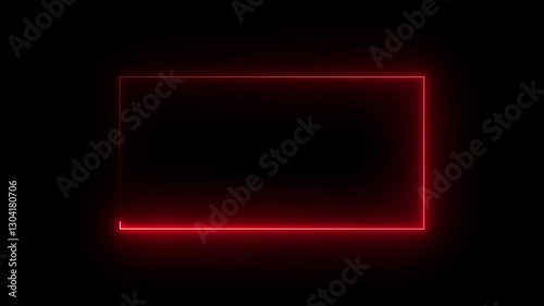 glowing neon red color square rectangle frame animation icon, Trendy Glow Light circle rotate animated on black background.