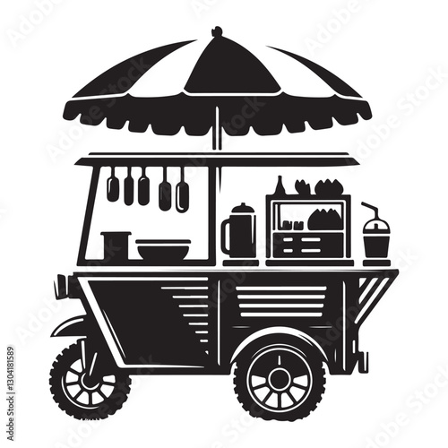 Classic Thai Street Food Cart Silhouette Illustration for Culinary Design