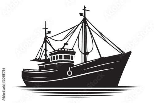 Fishing Boat Silhouette Vessel Vector Illustration Maritime Industry