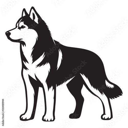 Husky dog silhouette loyal companion domestic animal pet illustration
