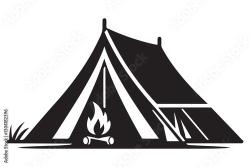 Silhouette vector art camping tent with campfire illustration design