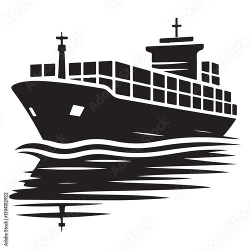 Black Container Ship Silhouette Vector Image for Cargo Transportation Design