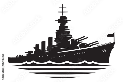 Majestic Battleship Illustration Commanding Attention A Powerful Naval Vessel Silhouette