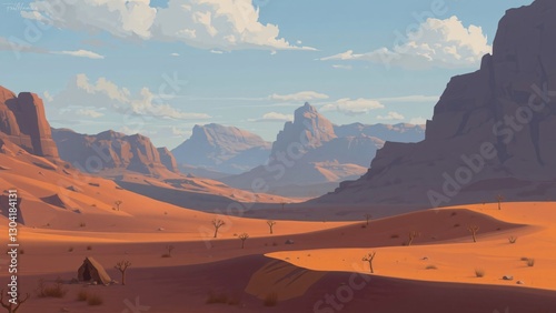 Serene Desert Landscape with Rugged Mountains under a Clear Sky