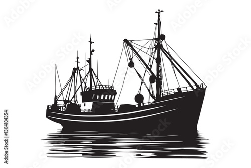 Commercial Fishing Boat Vector Silhouette Illustration for Maritime Themes