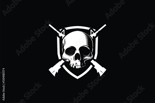Human Skull head with Cross Rifle vector logo template
