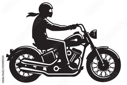 Silhouette of a woman biker riding motorcycle Vector Illustration